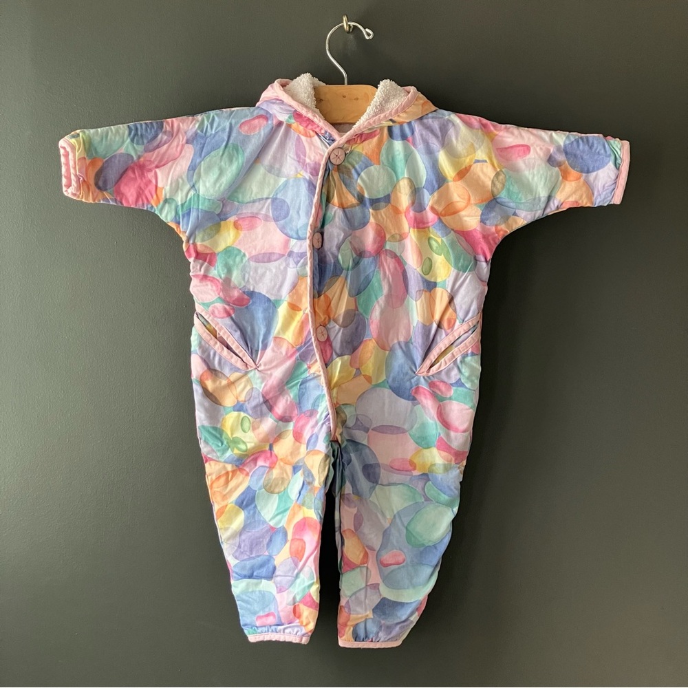 Vintage Baby Onepiece 12m Hooded Pastel Cotton Made in Canada Deux par Deux
